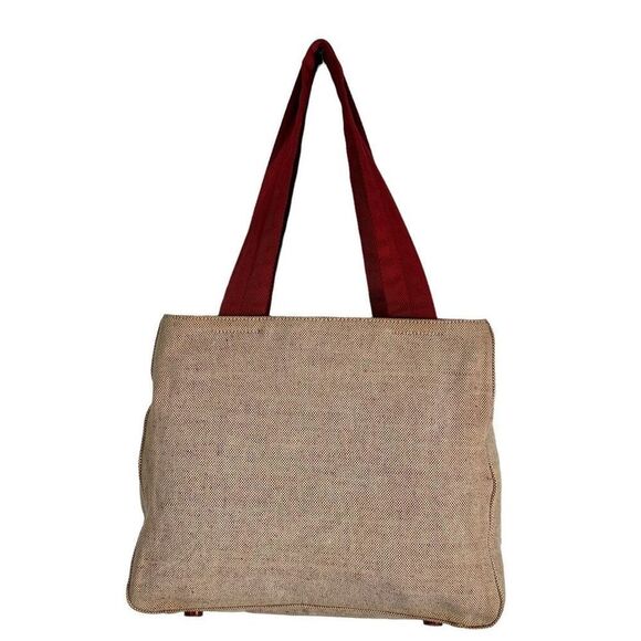 AuthenticāPrada Canvas Tote w/Beige & Red Tint w Logo Handbag - Picture 4 of 15